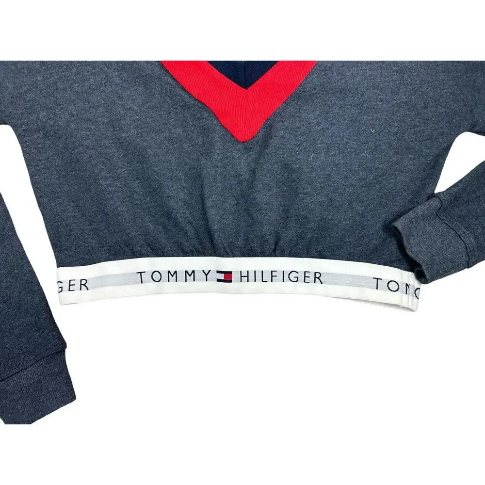 Womens Tommy Hilfiger Retro Cropped Lounge Hoodie Sz Small Sweatshirt V-Neck NEW